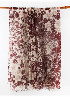 neutral printed silk cashmere scarf 1