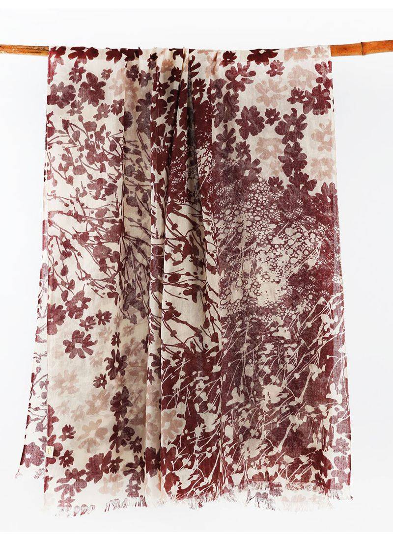 neutral printed silk cashmere scarf
