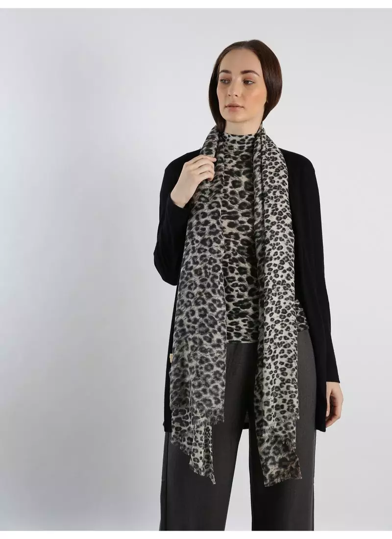 Animal print pure cashmere scarf