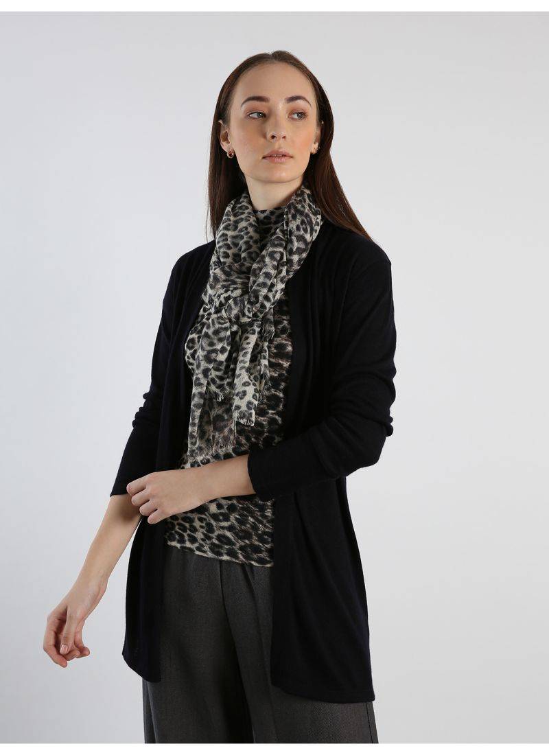 Animal print pure cashmere scarf