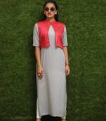 Women Off-White Kurti With Red Jacket 