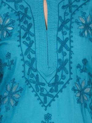 Blue embroidered cotton chikankari-kurtis 2