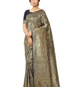 Blue hand woven art silk saree with blouse