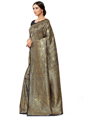 Blue hand woven art silk saree with blouse 3