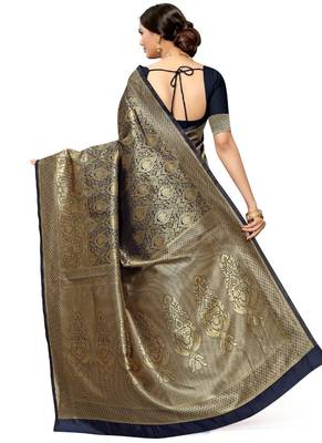Blue hand woven art silk saree with blouse 4