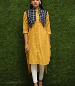 Women Yellow Kurti With Blue Jacket 