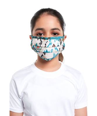 PS Kids by Payal Singhal White and Blue Ikat Love Print Pleated 3 Ply Mask with Pouch for Kids 2