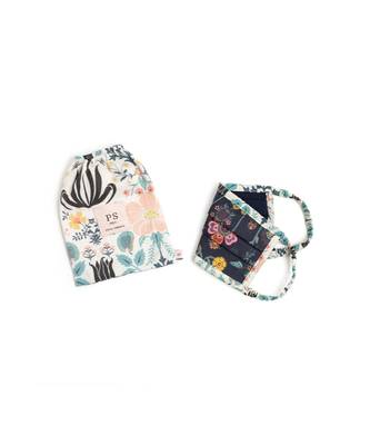PS Kids by Payal Singhal Navy Spring and Tulip Garden Print Pleated 3 Ply Mask with Pouch for Kids 1