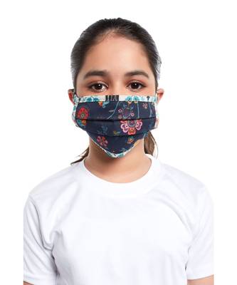 PS Kids by Payal Singhal Navy Spring and Tulip Garden Print Pleated 3 Ply Mask with Pouch for Kids 2