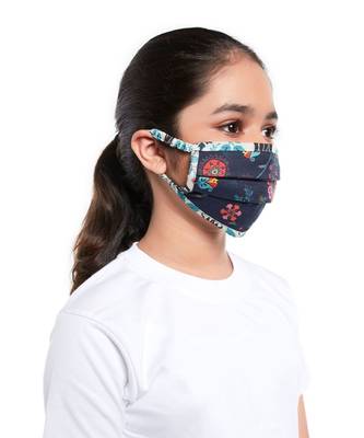 PS Kids by Payal Singhal Navy Spring and Tulip Garden Print Pleated 3 Ply Mask with Pouch for Kids 3
