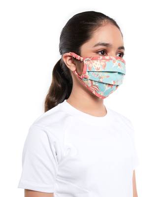 PS Kids by Payal Singhal Aqua and Coral Chidiya Print Pleated 3 Ply Mask with Pouch for Kids 3