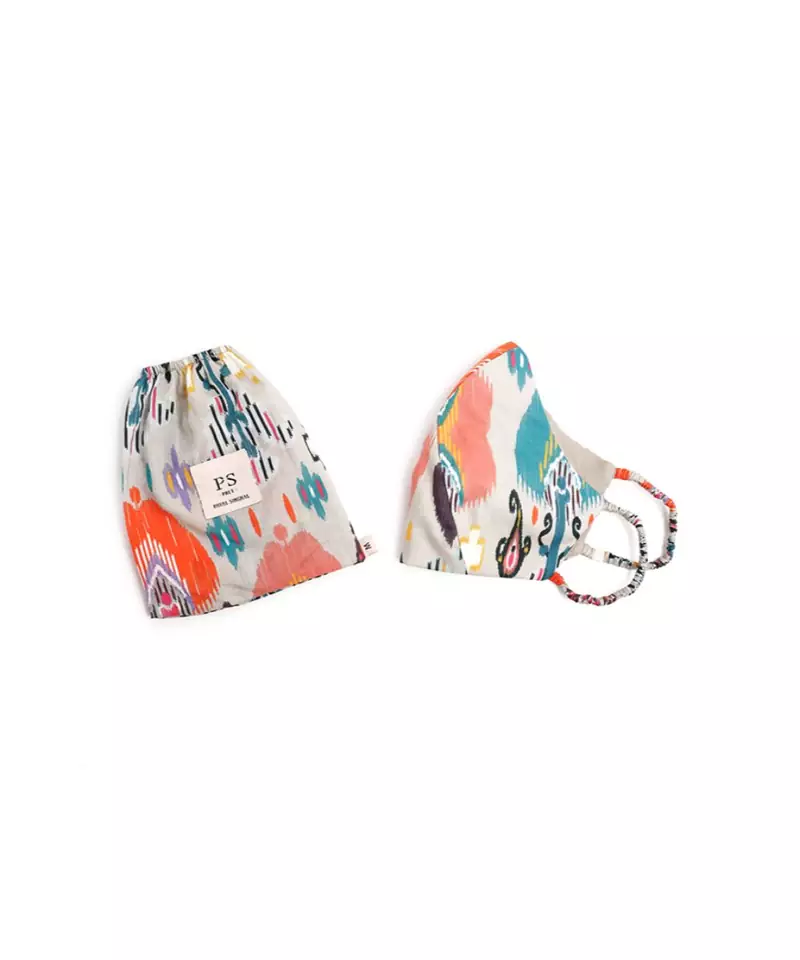 Stone Ikat Garden Print Structured 3 Ply Mask with Pouch