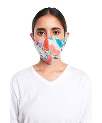 PS Pret by Payal Singhal Stone Ikat Garden Print Structured 3 Ply Mask with Pouch 2