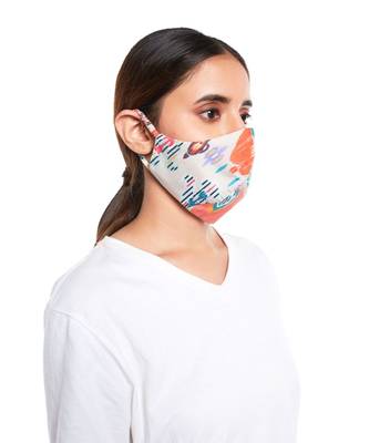 PS Pret by Payal Singhal Stone Ikat Garden Print Structured 3 Ply Mask with Pouch 3