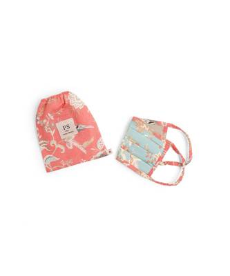 PS Pret by Payal Singhal Aqua and Coral Chidiya Print Pleated 3 Ply Mask with Pouch 1