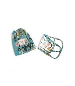 PS Pret by Payal Singhal White and Blue Ikat Love Print Pleated 3 Ply Mask with Pouch