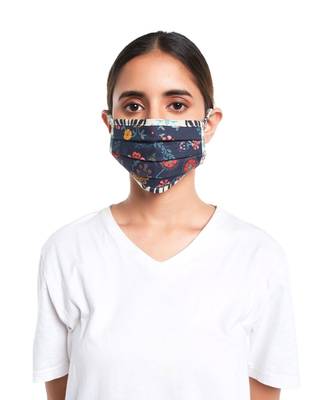 PS Pret by Payal Singhal Navy Spring and Tulip Garden Print Pleated 3 Ply Mask with Pouch 2