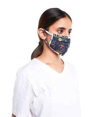PS Pret by Payal Singhal Navy Spring and Tulip Garden Print Pleated 3 Ply Mask with Pouch 3