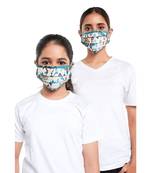 PS Pret by Payal Singhal Masks Twin Set - White and Blue Ikat Love Print Pleated 3 Ply Masks with Pouches