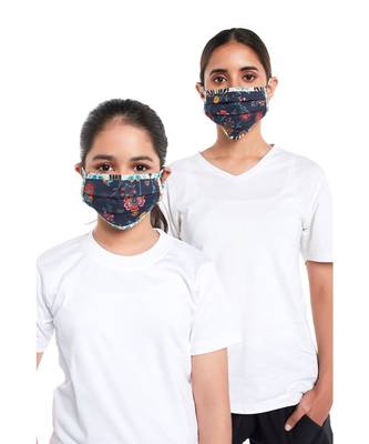 PS Pret by Payal Singhal Masks Twin Set - Navy Spring and Tulip Garden Print Pleated 3 Ply Masks with Pouches 1
