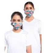 PS Pret by Payal Singhal Masks Twin Set - Blue and Stone Ikat Garden Print Pleated 3 Ply Masks with Pouches