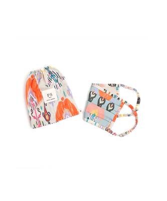 PS Pret by Payal Singhal Masks Twin Set - Blue and Stone Ikat Garden Print Pleated 3 Ply Masks with Pouches 3