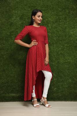 Women Red Long Kurti For Girls  3