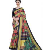 Multicolor printed cotton stretch saree with blouse