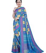 Sky blue printed cotton stretch saree with blouse