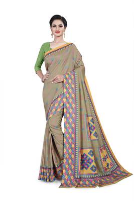 Multicolor printed cotton stretch saree with blouse 1
