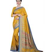 Gold printed cotton stretch saree with blouse