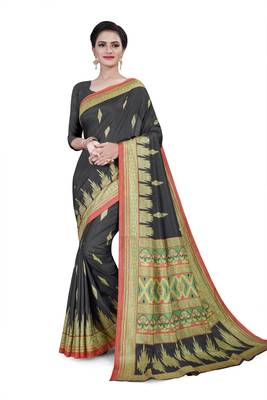 Black printed cotton stretch saree with blouse 1