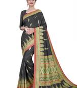 Black printed cotton stretch saree with blouse