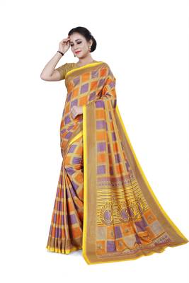 Multicolor printed cotton stretch saree with blouse 1