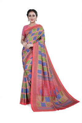 Pink printed cotton stretch saree with blouse 1