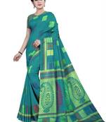 Sea green printed cotton stretch saree with blouse