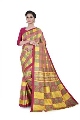 Multicolor printed cotton stretch saree with blouse 1