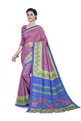 Multicolor printed cotton stretch saree with blouse 1