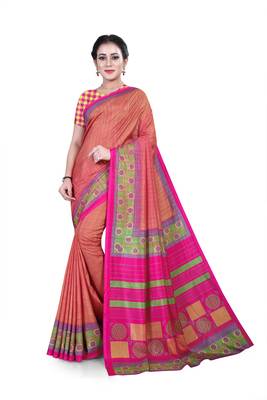 Multicolor printed cotton stretch saree with blouse 1
