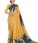 Gold printed crepe saree with blouse