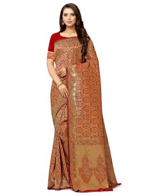 Maroon hand woven art silk saree with blouse 1