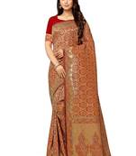 Maroon hand woven art silk saree with blouse