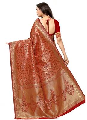 Maroon hand woven art silk saree with blouse 2