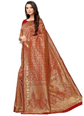Maroon hand woven art silk saree with blouse 3