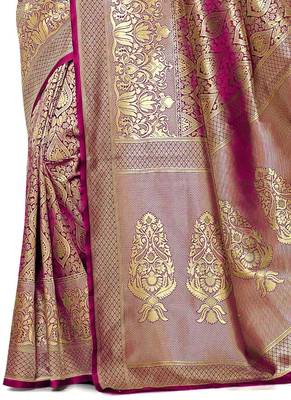 Pink hand woven art silk saree with blouse 3