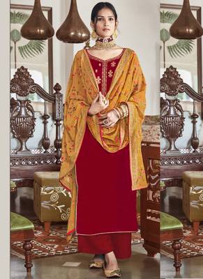 Red Velvet Embroidered Palazzo Suit 1