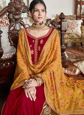 Red Velvet Embroidered Palazzo Suit 2