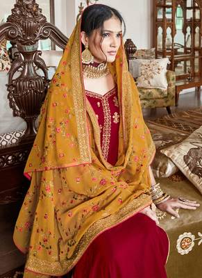 Red Velvet Embroidered Palazzo Suit 3