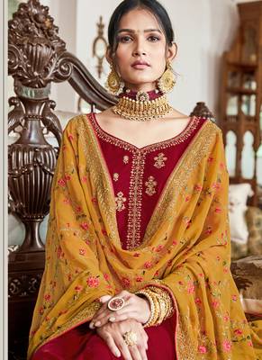 Red Velvet Embroidered Palazzo Suit 4