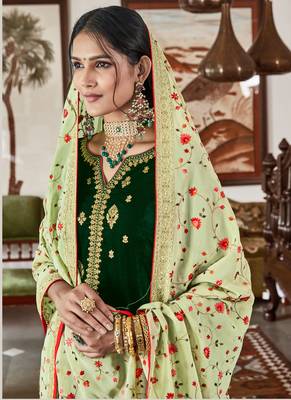 Green Velvet Embroidered Palazzo Suit 2